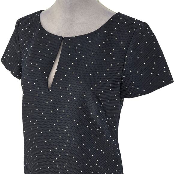 Ann Taylor Dress Womens 10 Navy Blue Polka Dot Silk Blend Lined Career New - Picture 9 of 14
